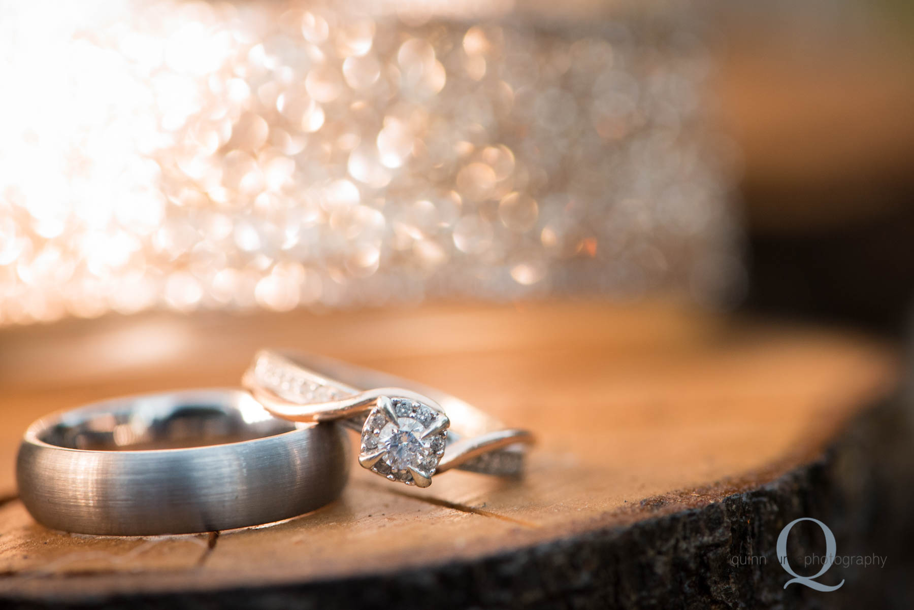 bride and groom wedding rings at rons pond