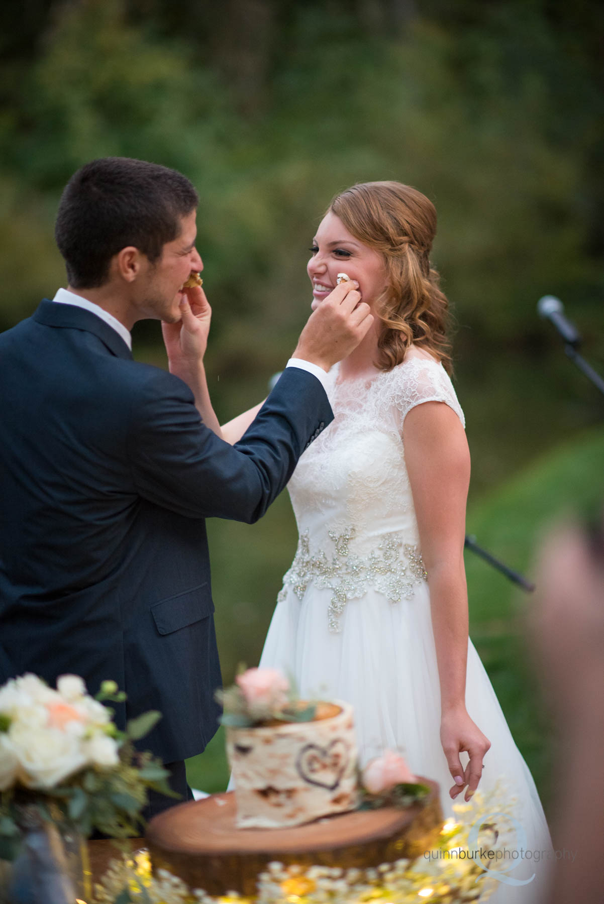 rons pond cutting wedding cake