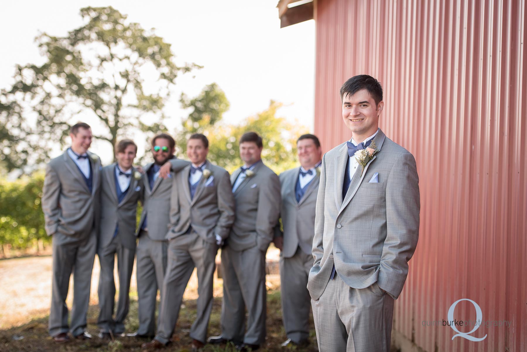 barn wedding groomsmen at Perryhill Farm