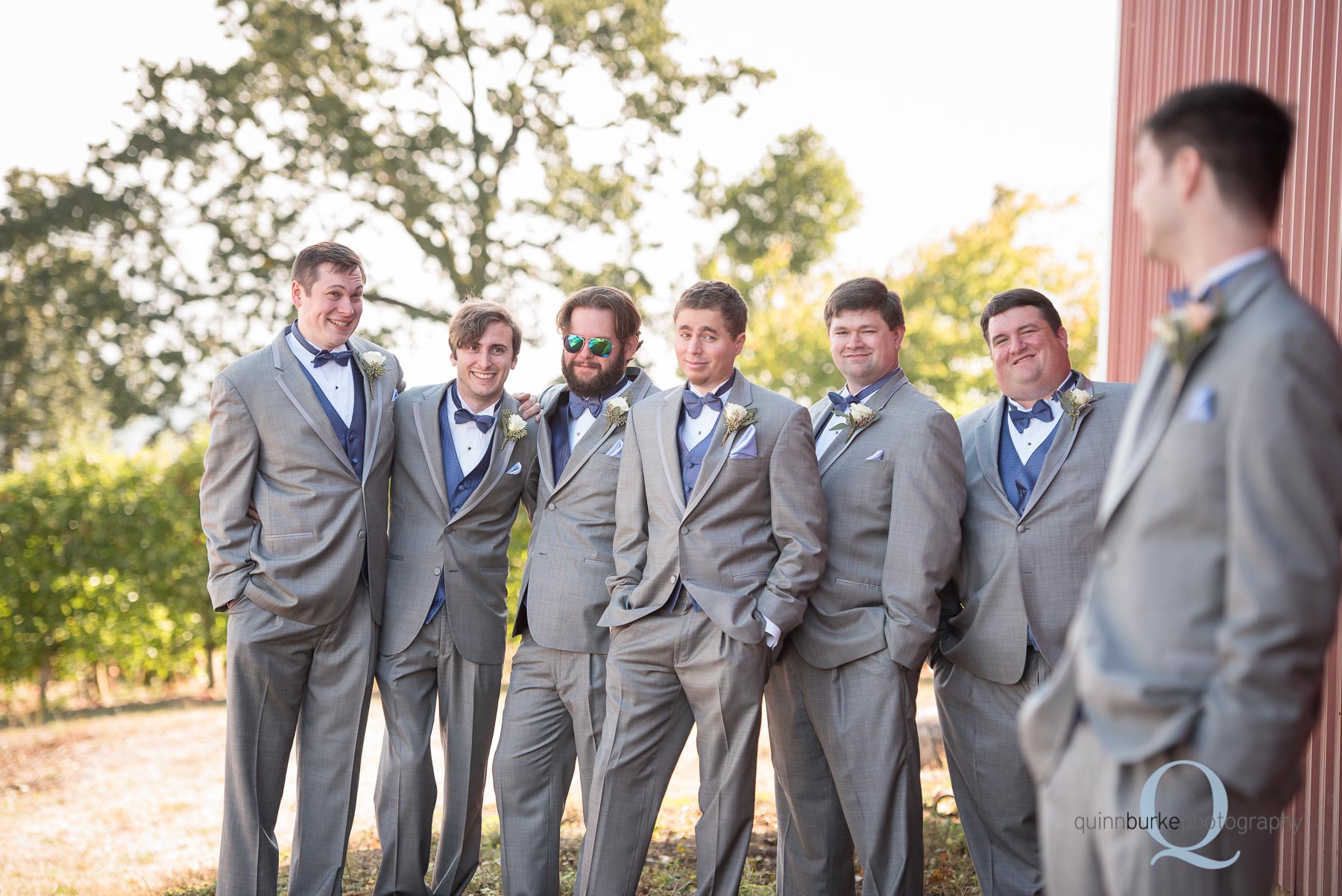 barn wedding groomsmen at Perryhill Farm