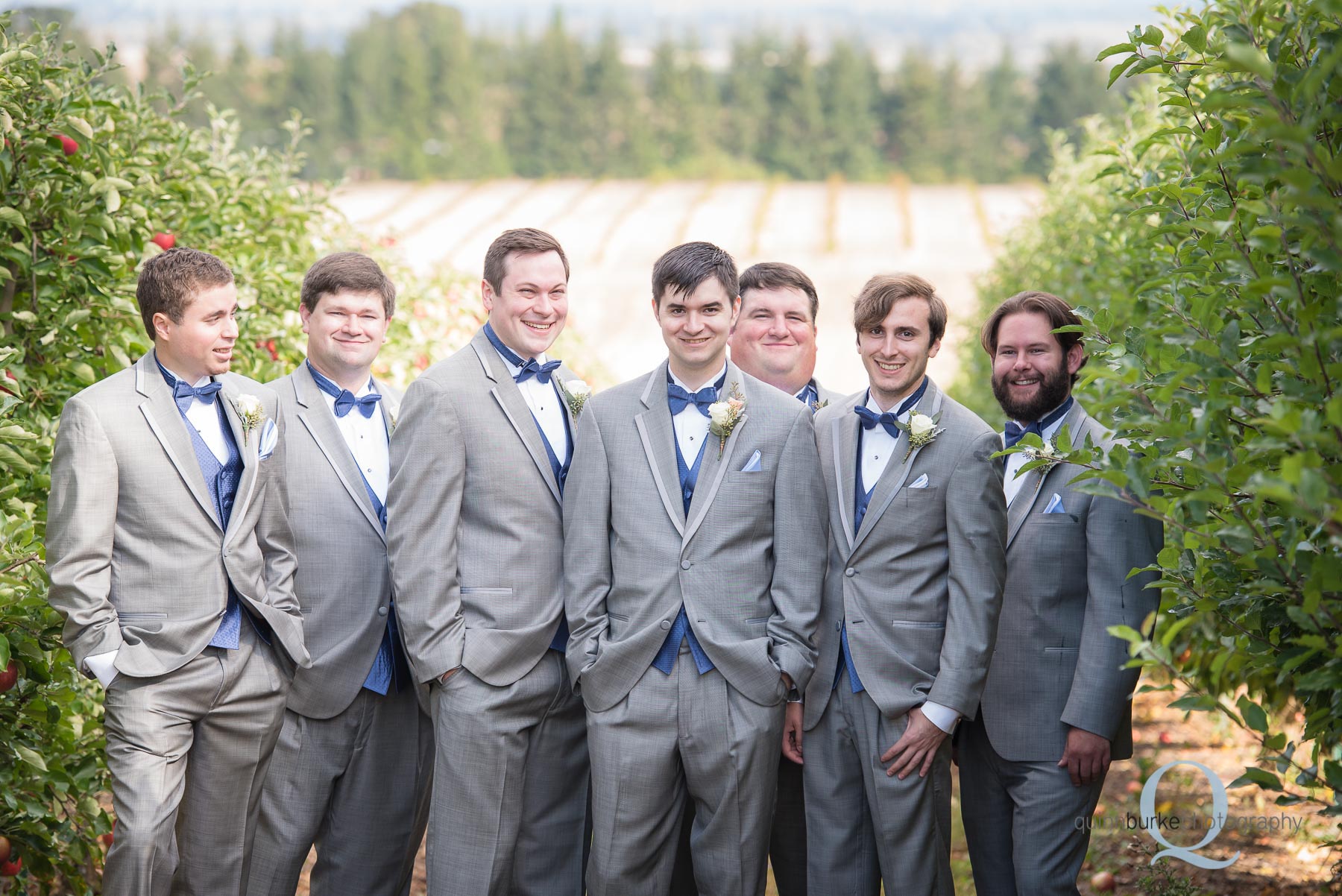 groomsmen wedding in orchard Perryhill Farm