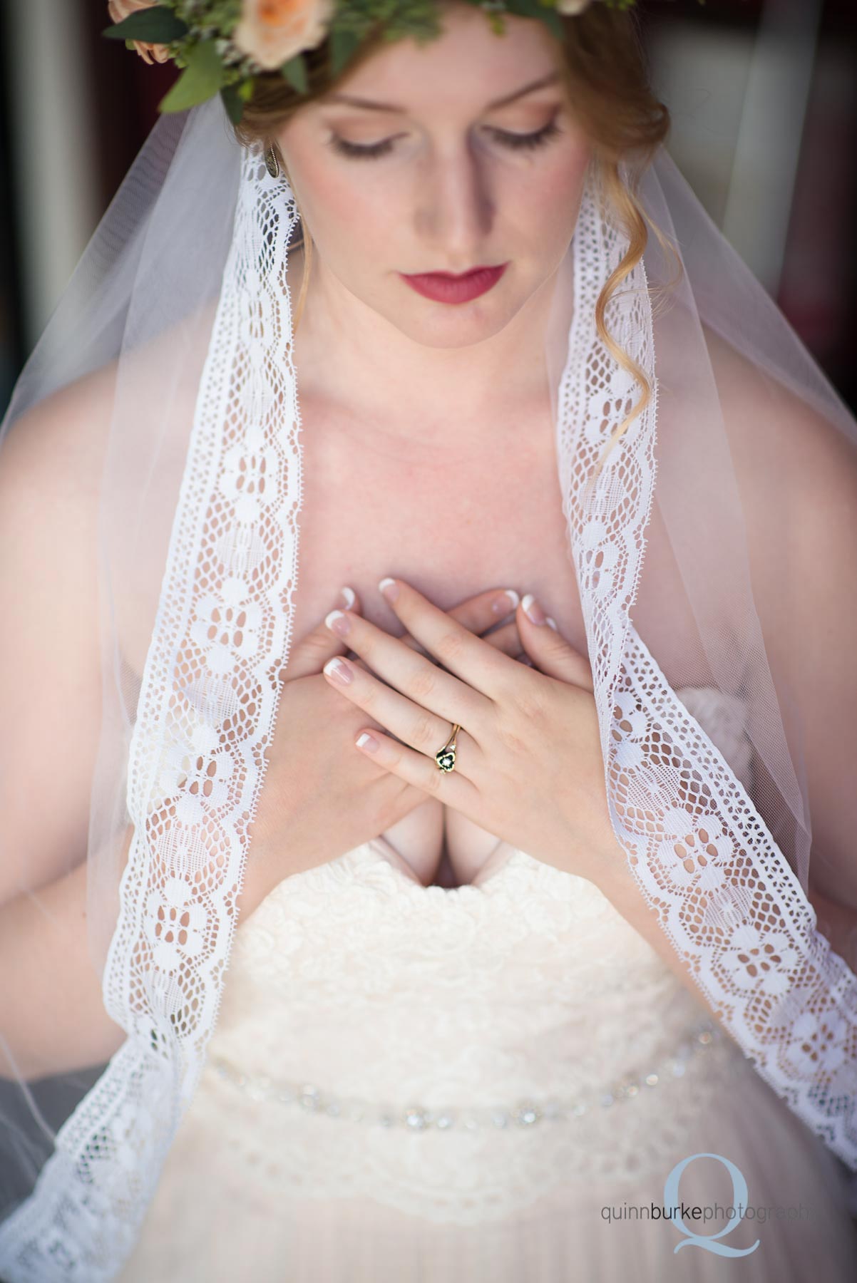 bridal veil and rings before wedding Perryhill Farm