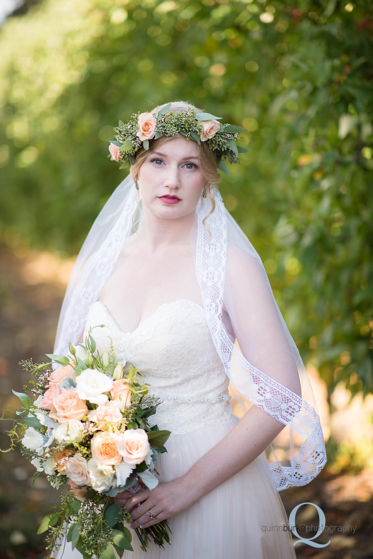 boho style bride in orchard Perryhill Farm