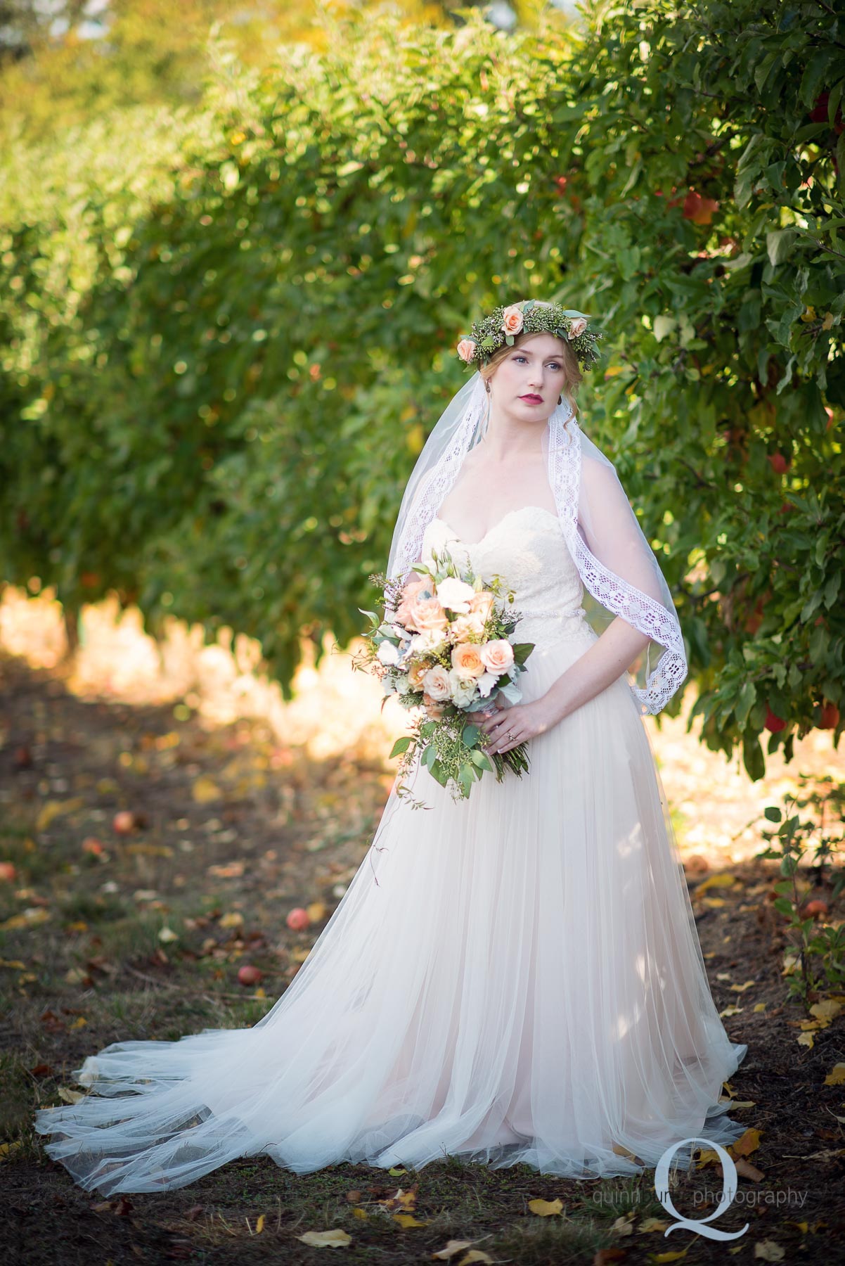 boho style bride in orchard Perryhill Farm wedding