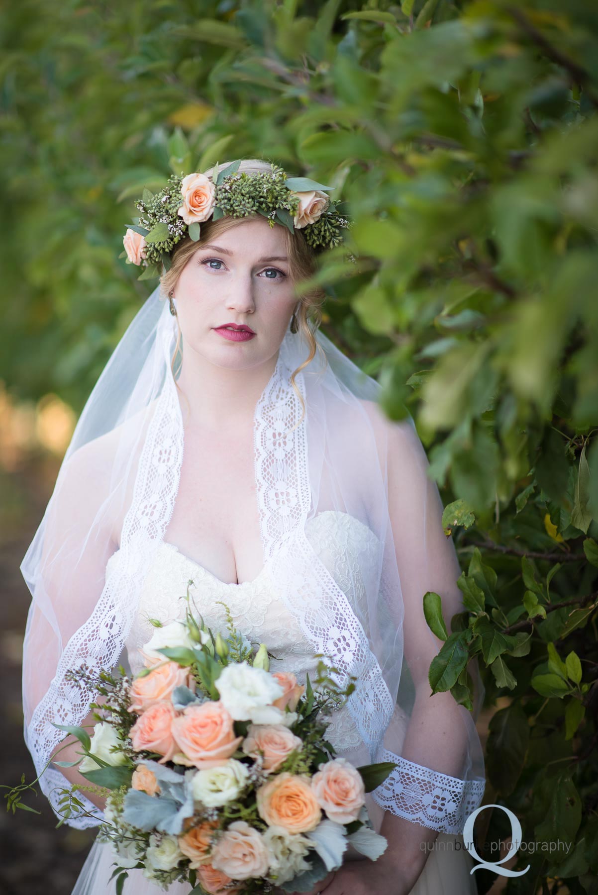 oregon boho bride in orchard wedding Perryhill Farm