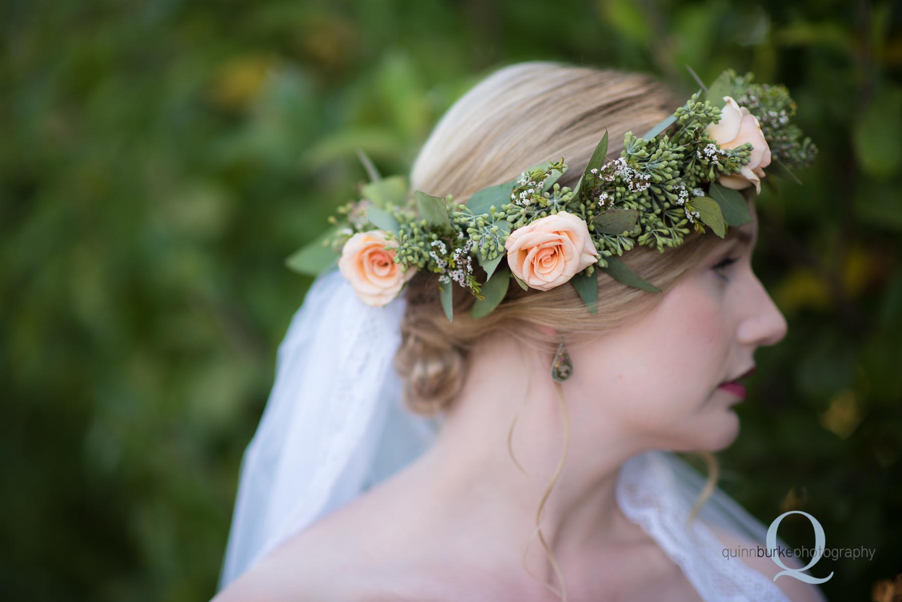 boho style bride with flower crown wedding Perryhill Farm oregon