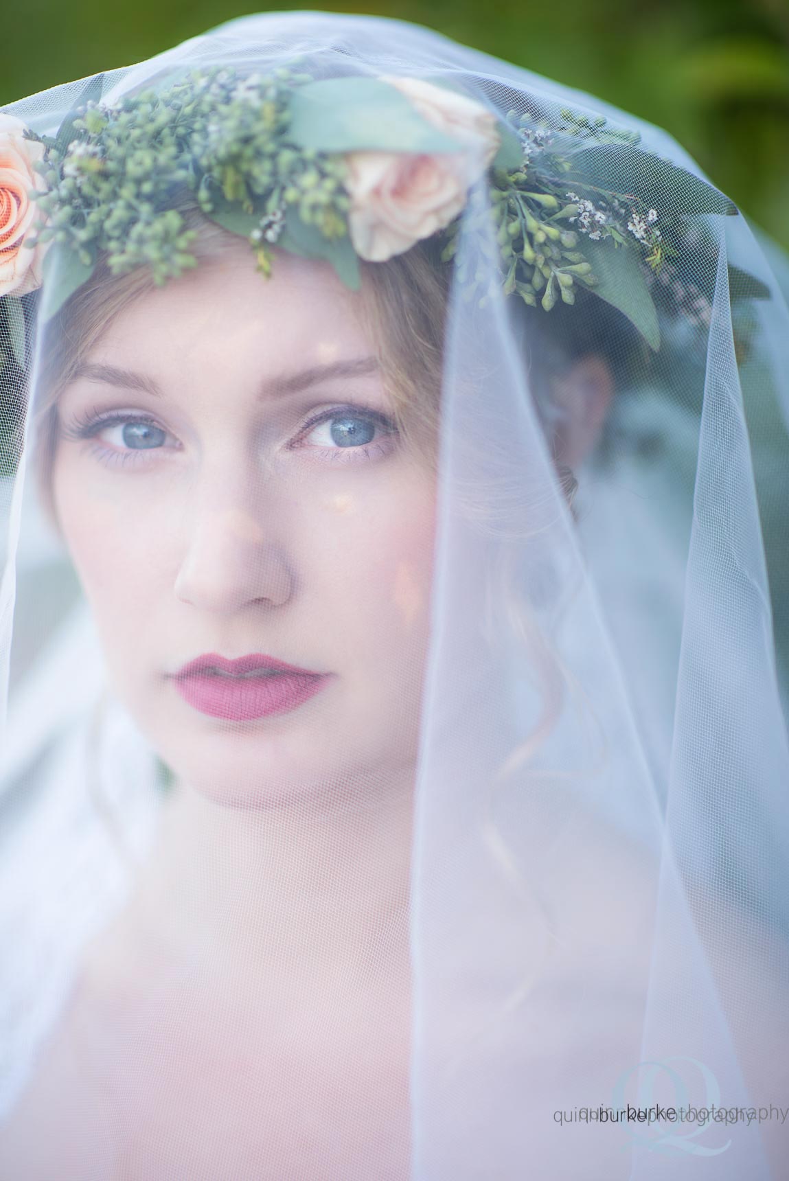 portland oregon boho style bride with veil flower crown Perryhill Farm