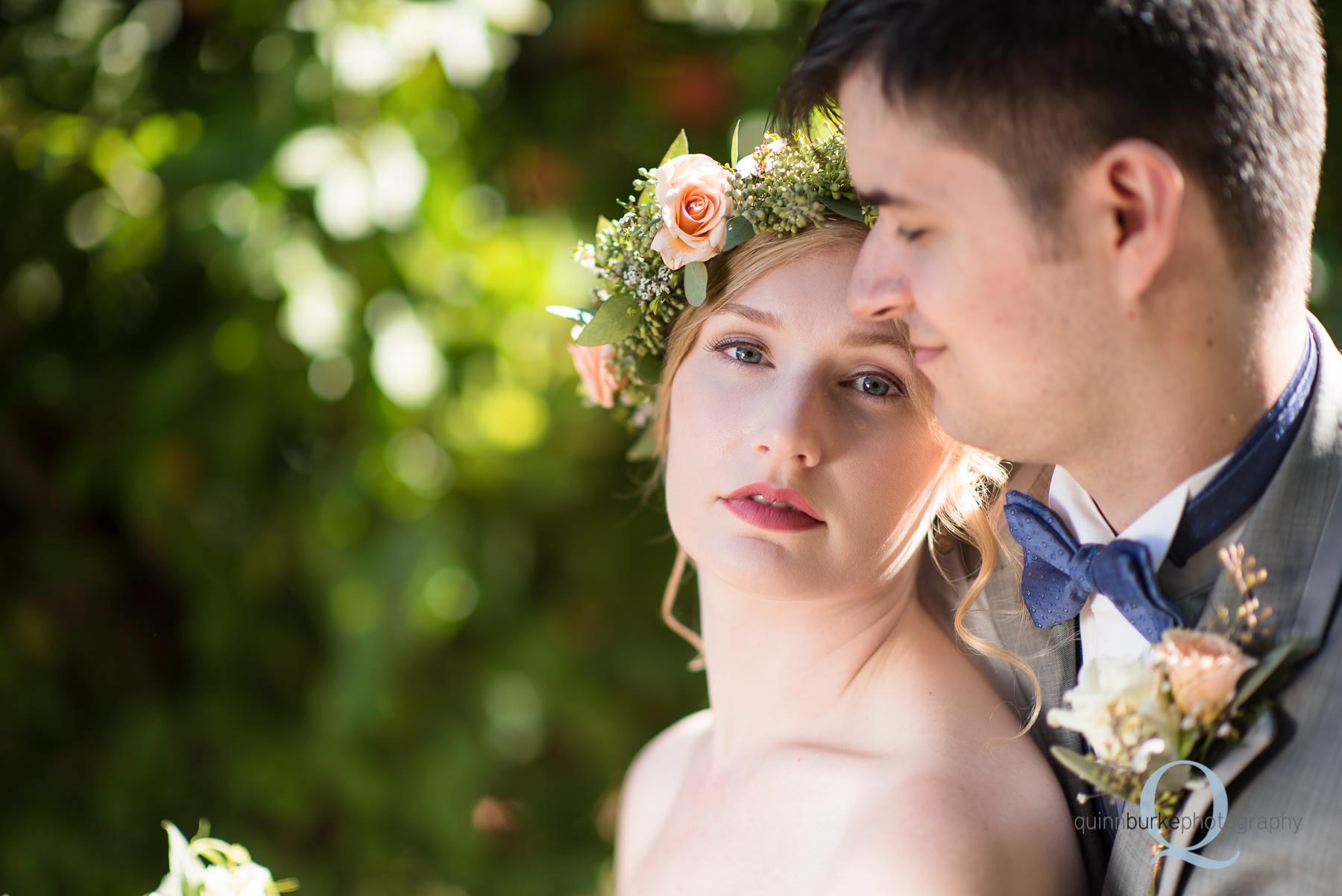 bride flower crown groom Perryhill Farm orchard wedding oregon