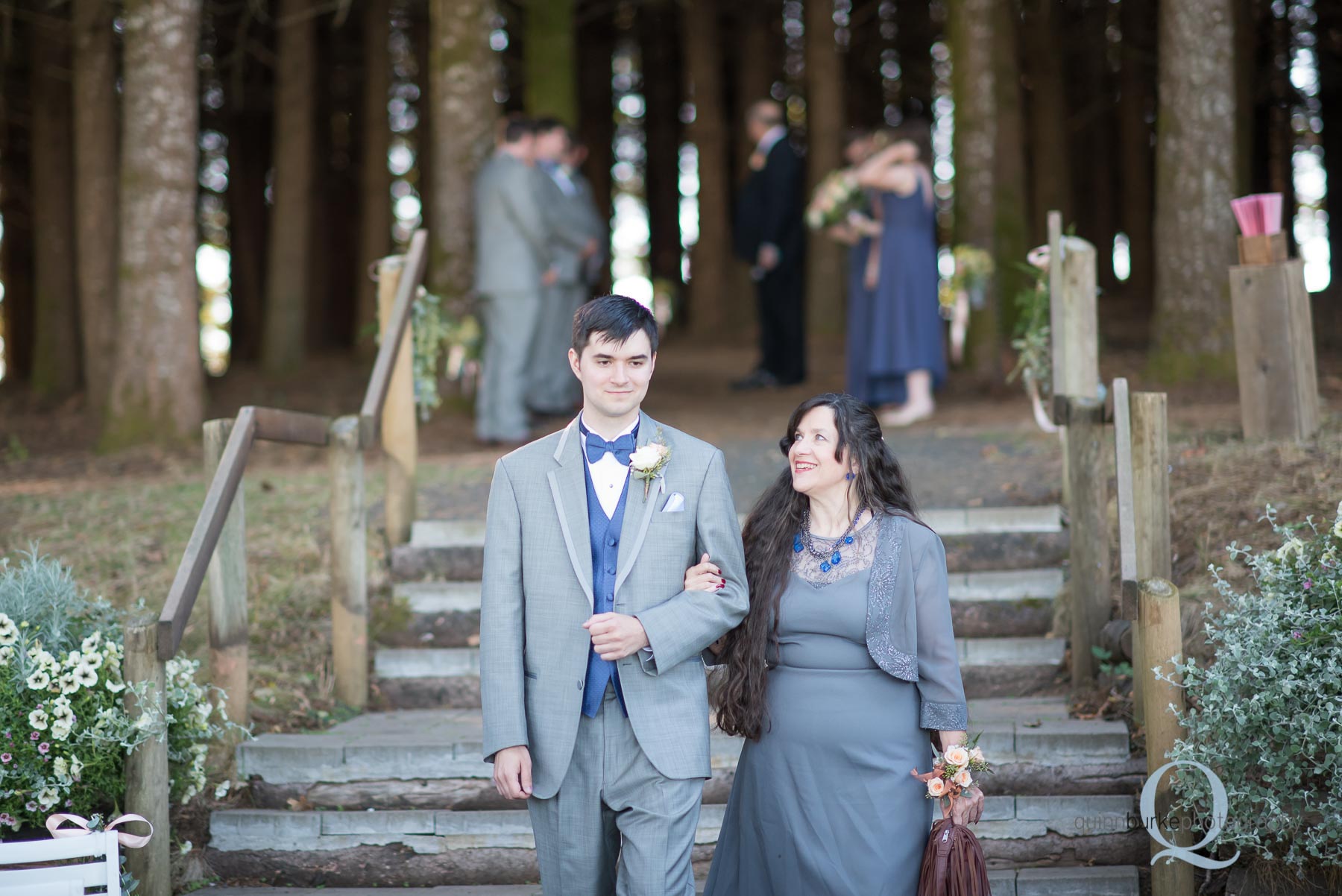 mom walking with groom down aisle Perryhill Farm