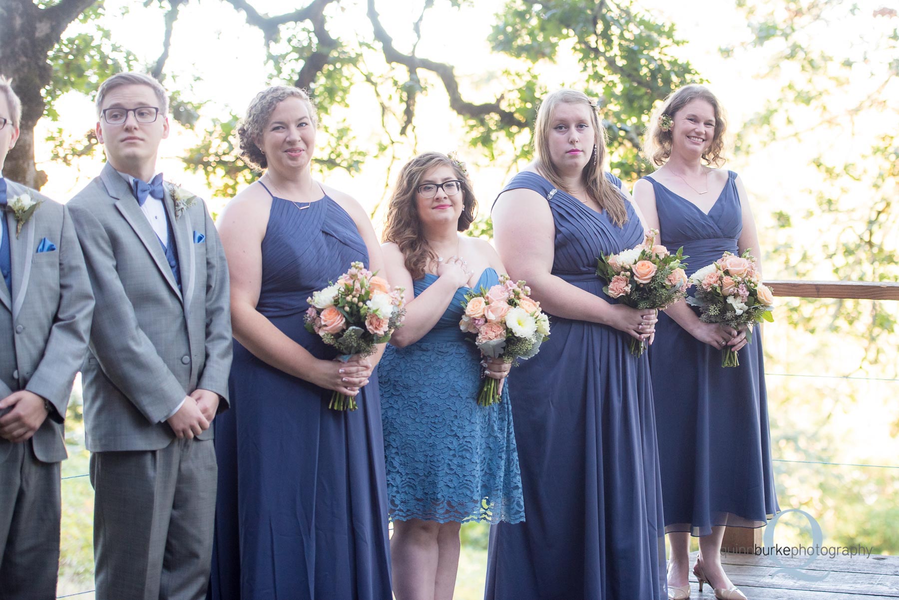 bridesmaids at wedding ceremony at Perryhill Farm