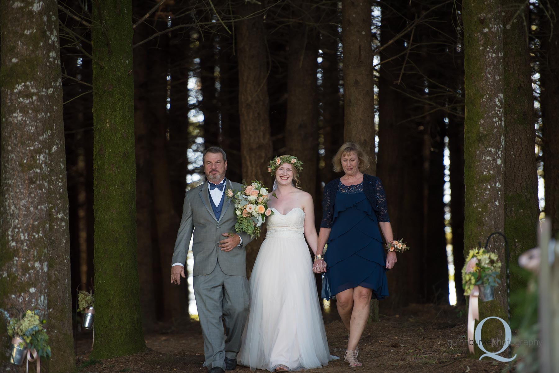 parents walk bride down aisle at Perryhill Farm wedding