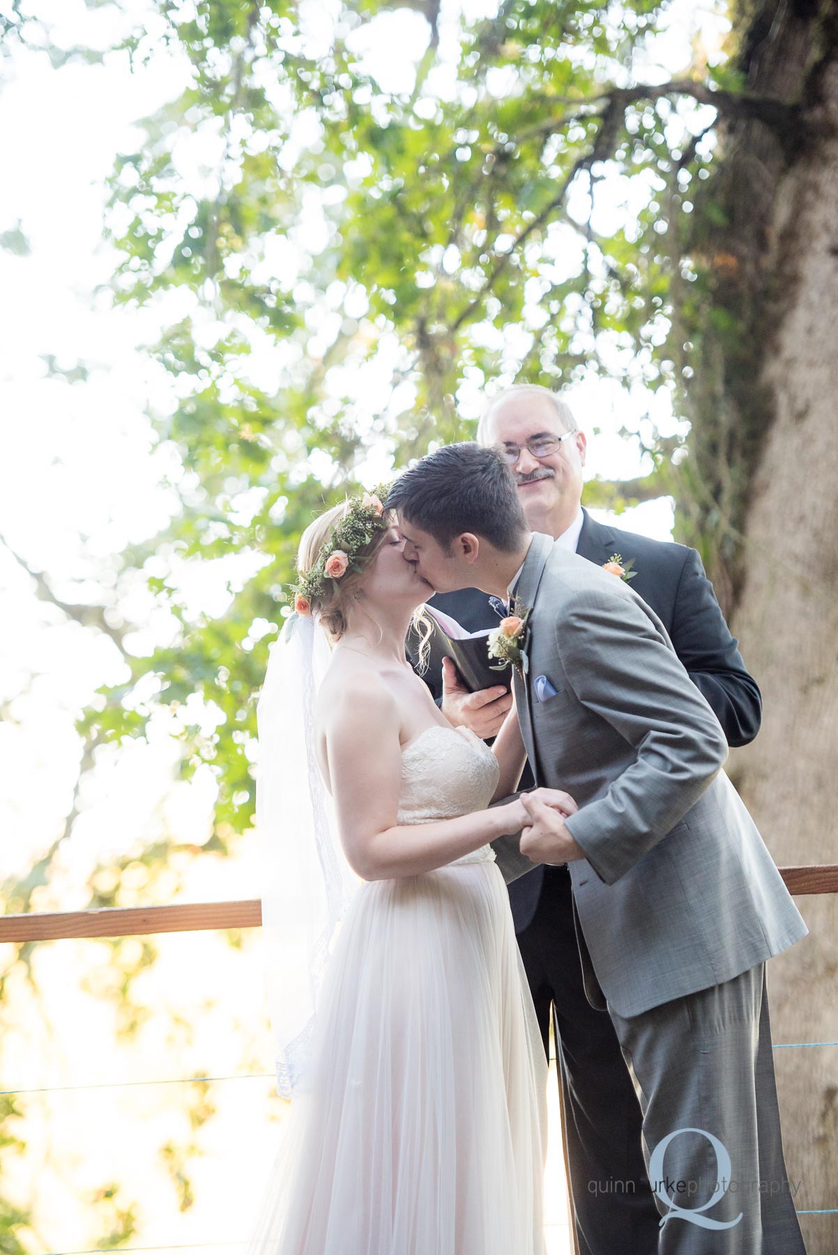 wedding first kiss at Perryhill Farm