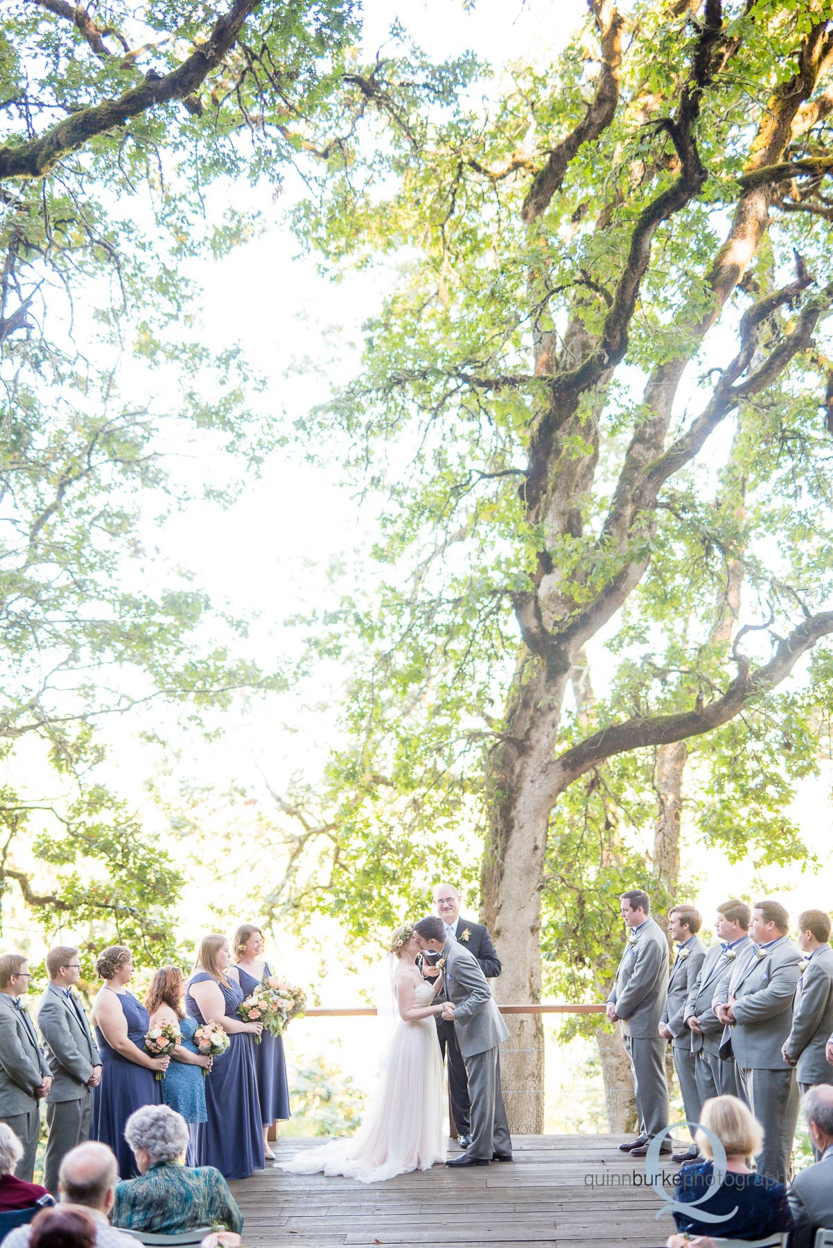 wedding ceremony Perryhill Farm oregon first kiss