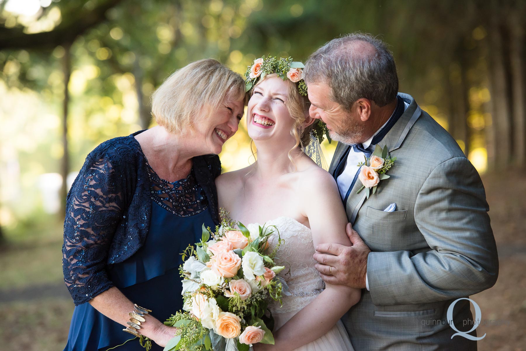 bride with mom and dad after wedding Perryhill Farm