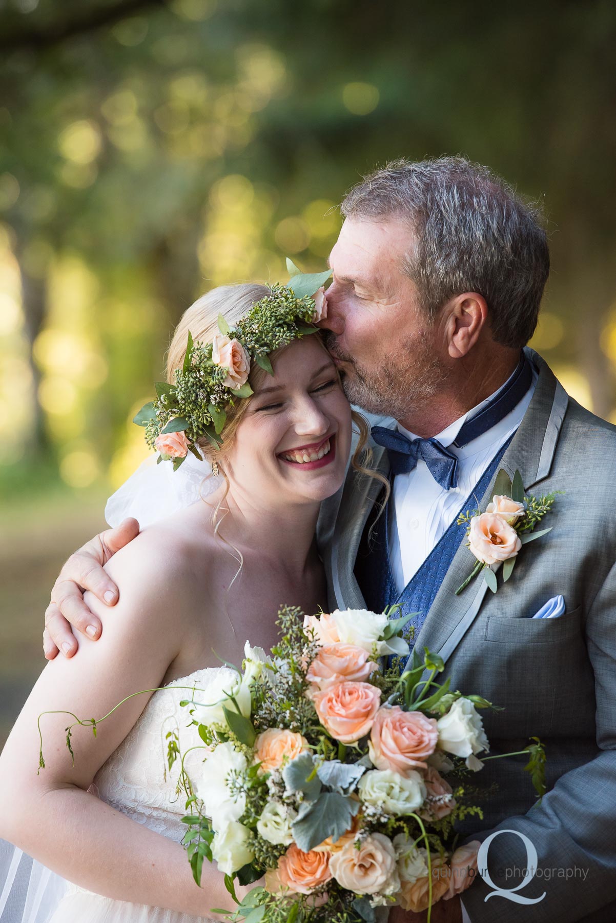 dad kisses bride daughter on forehead Perryhill Farm oregon