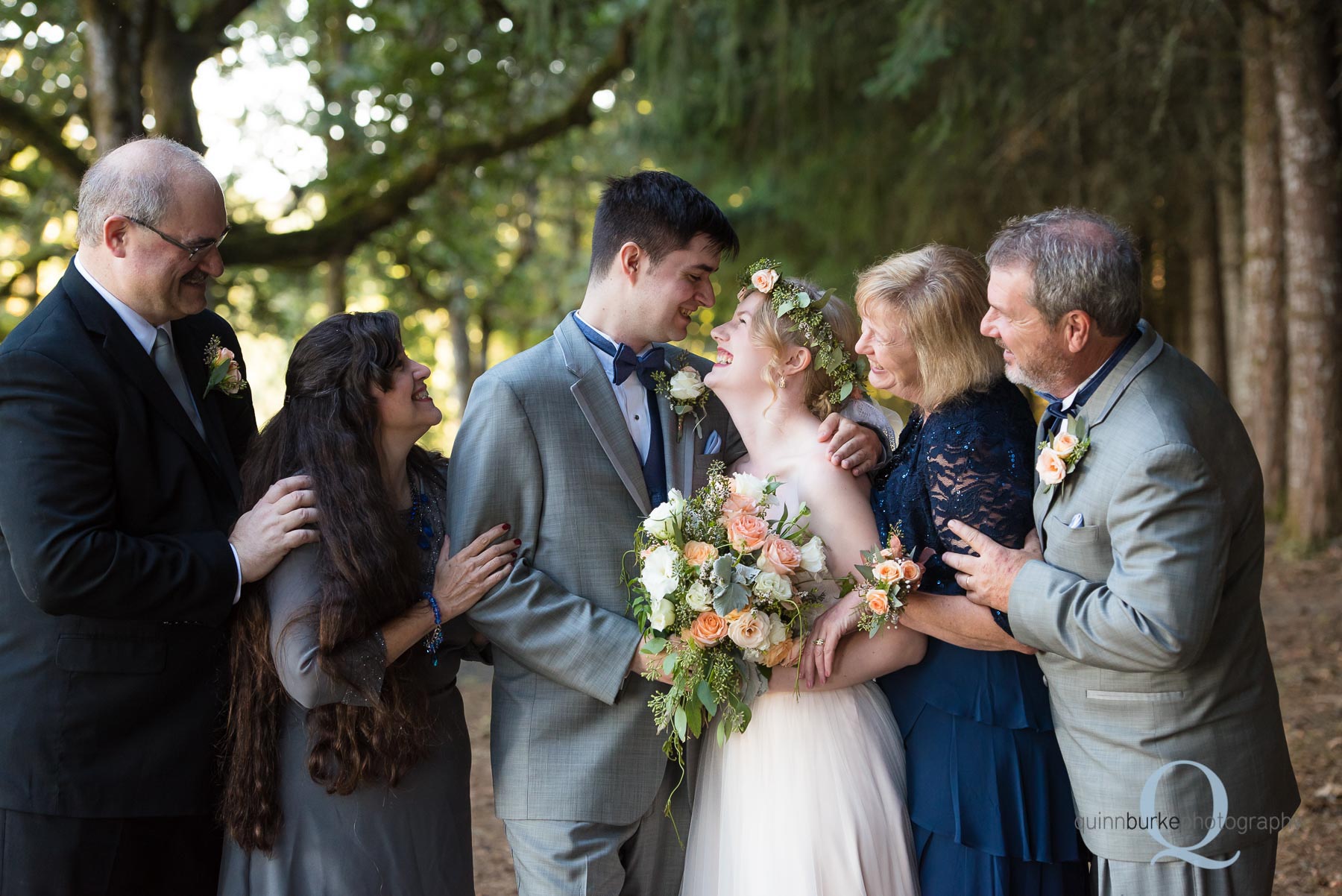 parents with bride and groom after wedding Perryhill Farm oregon