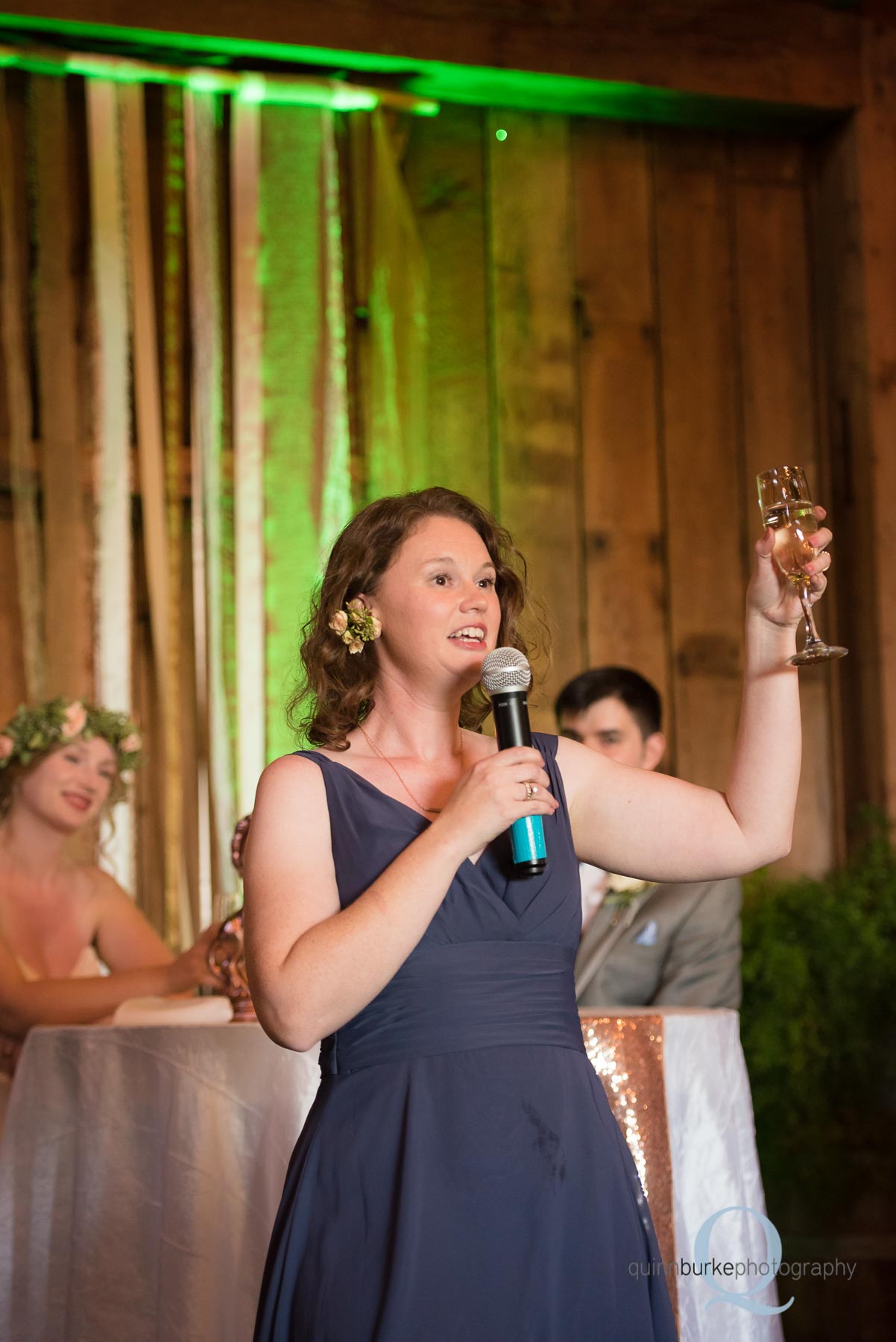 reception toasts in barn Perryhill Farm