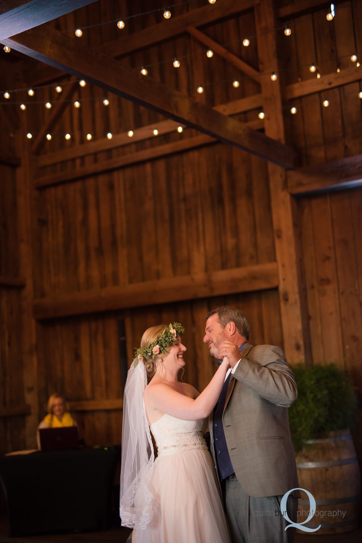 father daughter dance in barn at Perryhill Farm