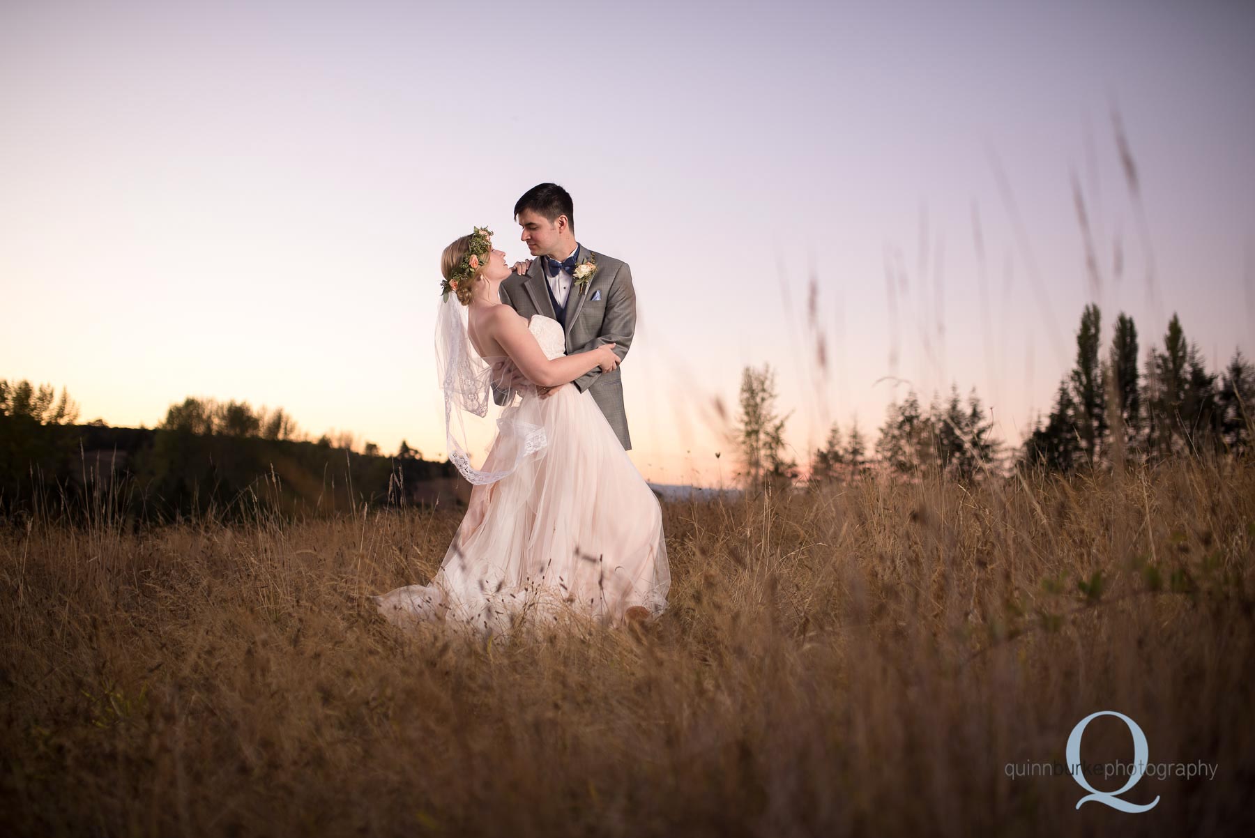 sunset bride and groom Perryhill Farm wedding