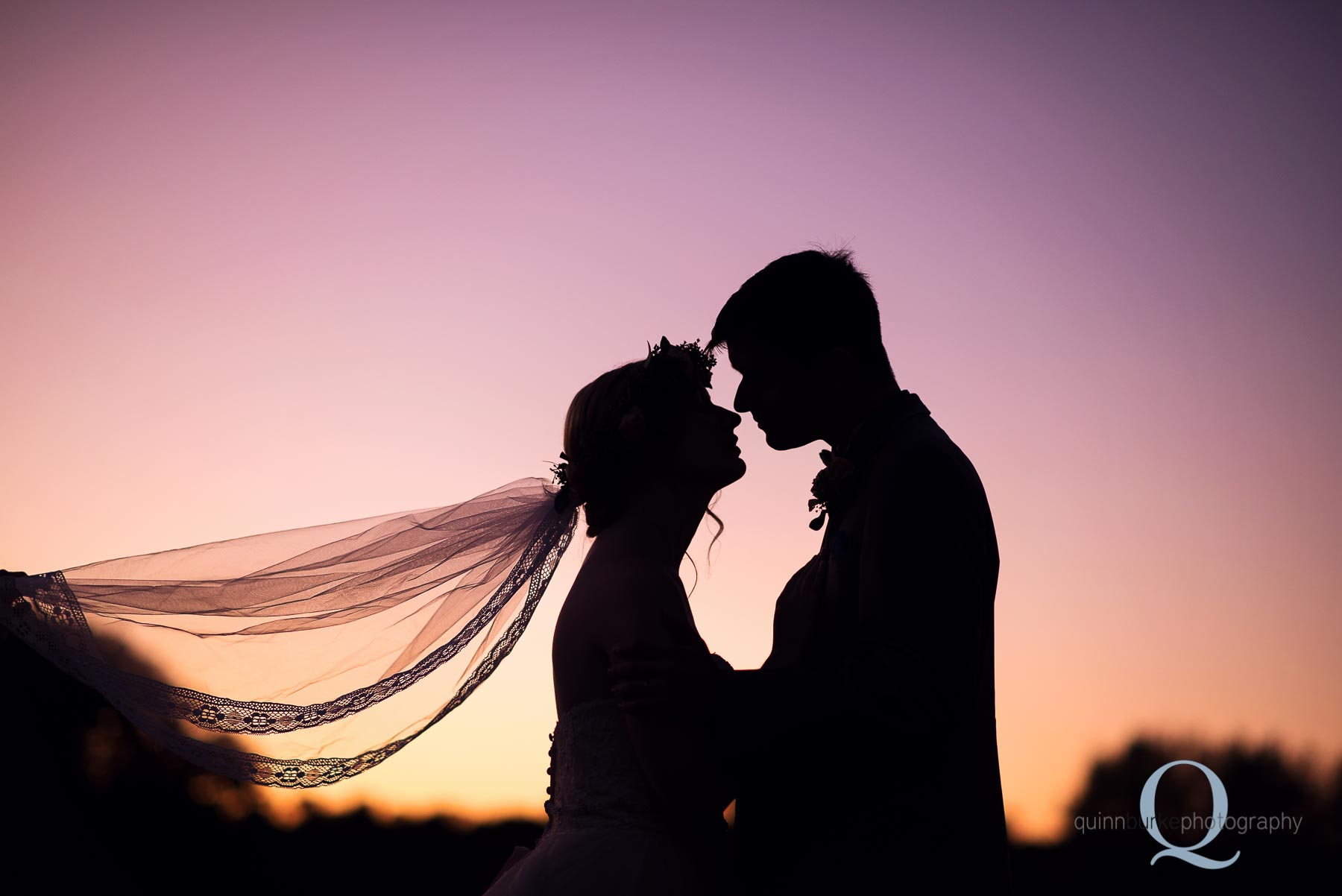 sunset silhouette bride groom barn wedding at Perryhill Farm oregon