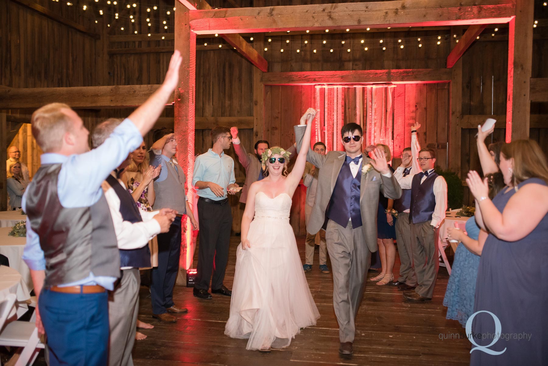 bride and groom exit Perryhill Farm