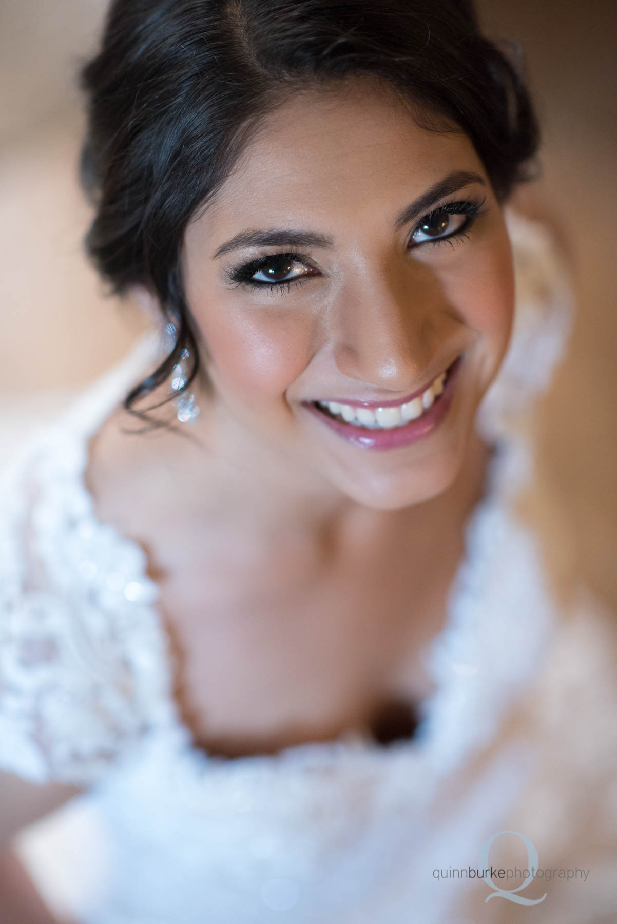 up angle of bride at Green Villa Barn wedding