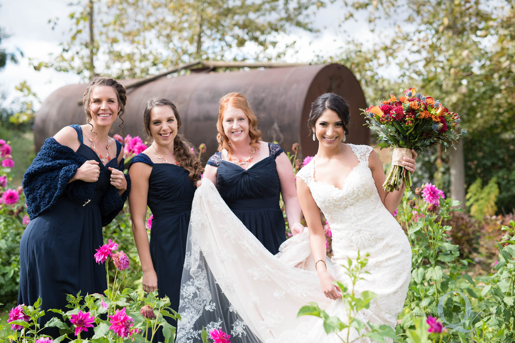 bridesmaids in garden at Green Villa Barn