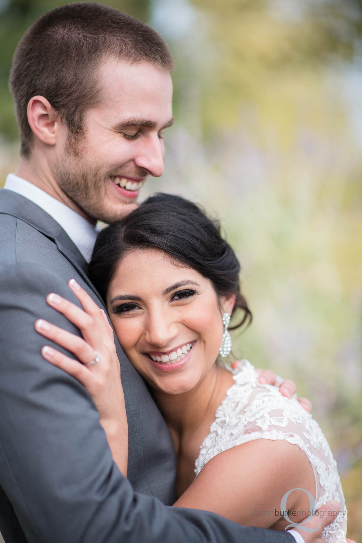 Green Villa Barn bride and groom laughing