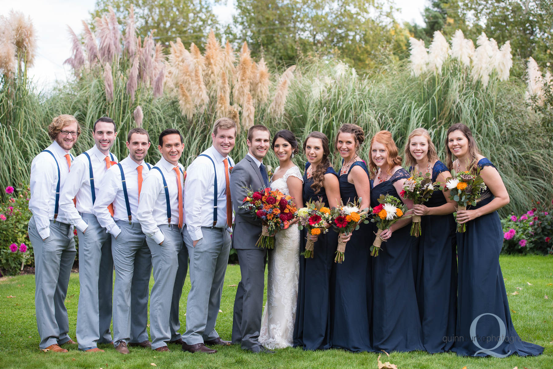 wedding party together at Green Villa Barn