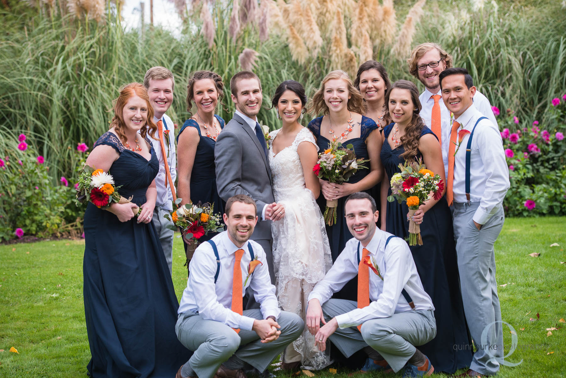 wedding party group at Green Villa Barn