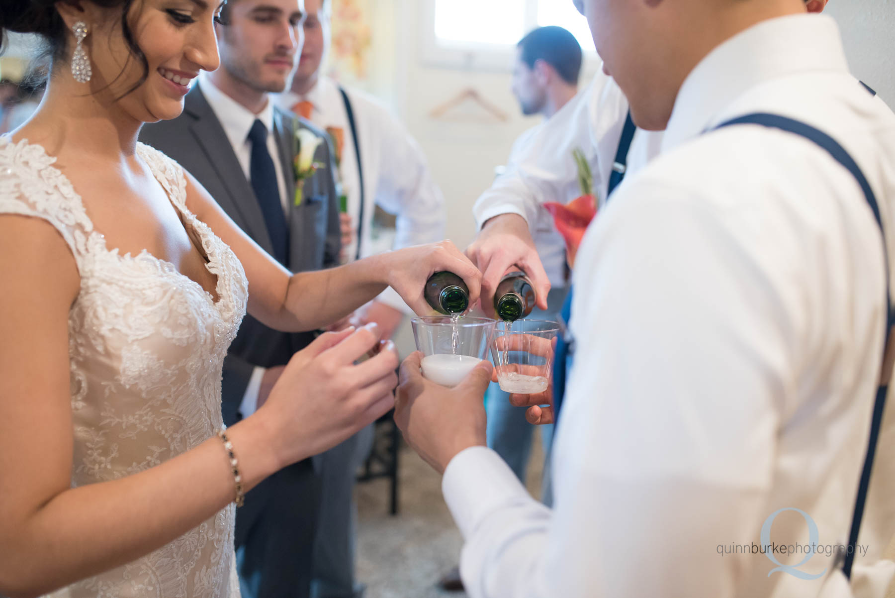 toasting before wedding at Green Villa Barn