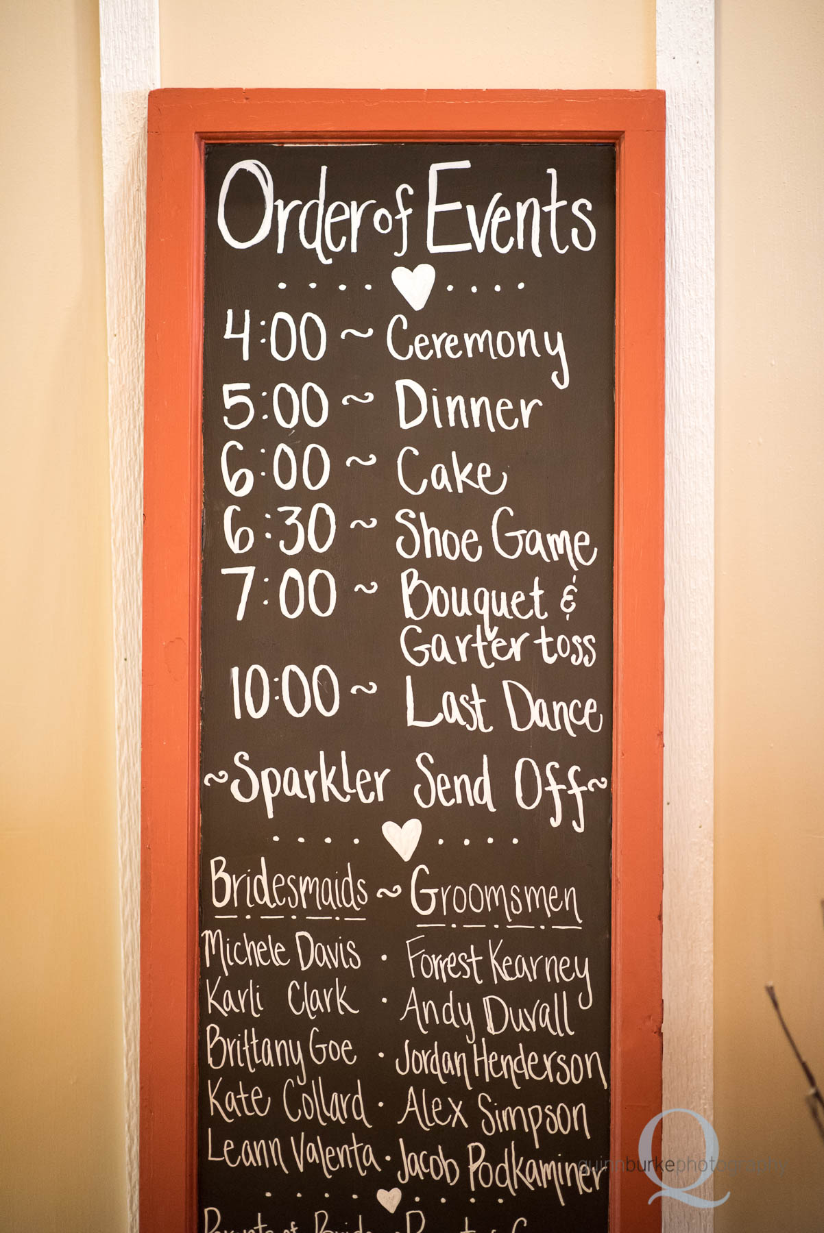 order of events wedding chalkboard sign