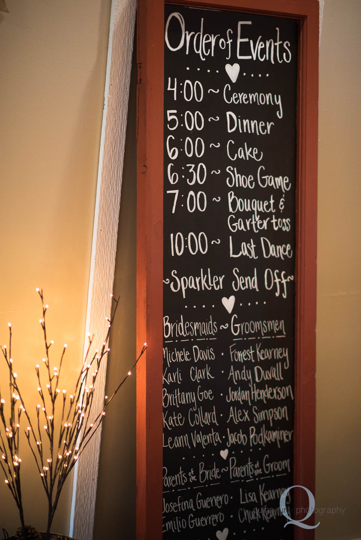 wedding chalkboard sign at Green Villa Barn