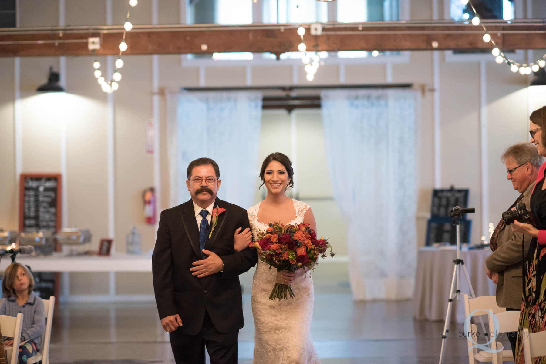 dad walking bride down aisle Green Villa Barn wedding