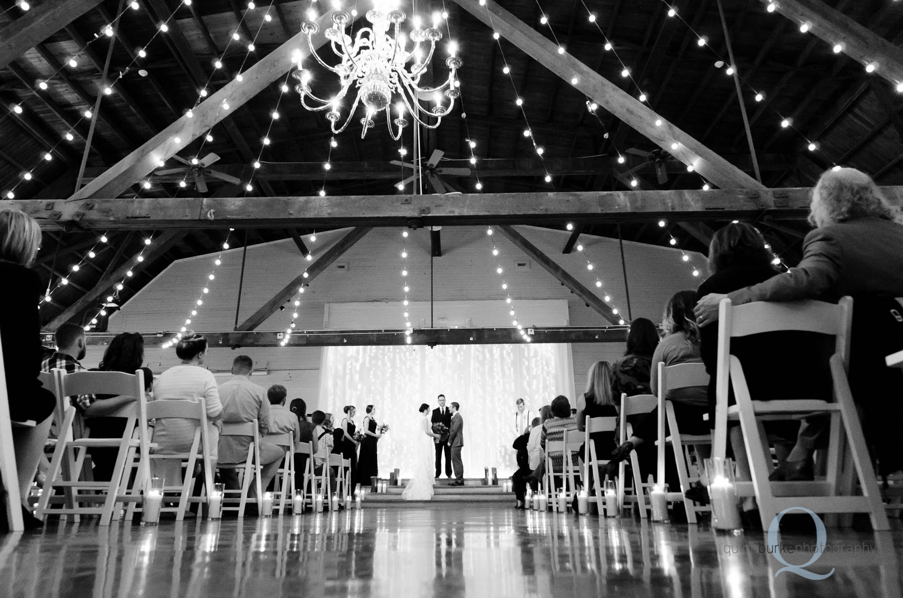 wedding ceremony indoors at Green Villa Barn