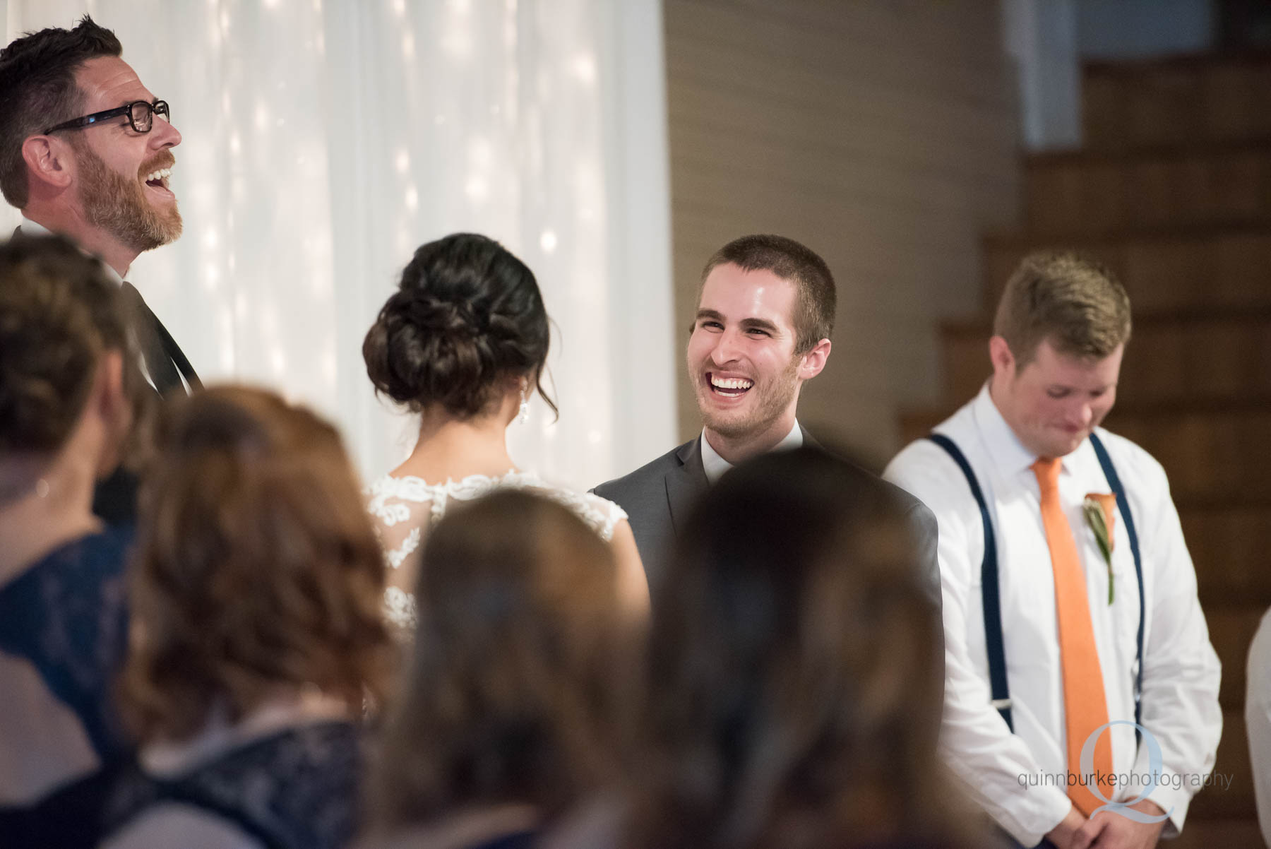 groom during wedding ceremony Green Villa Barn