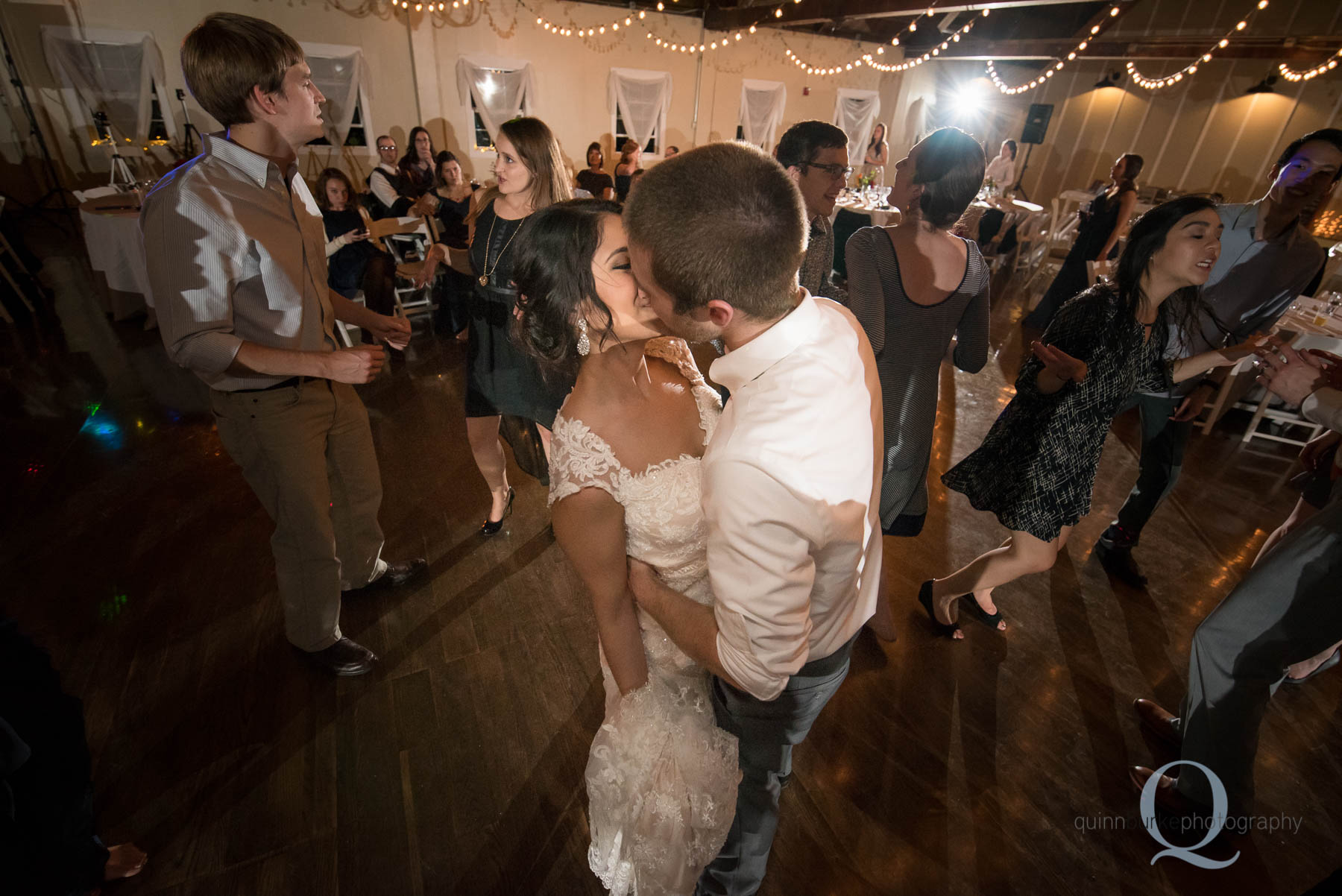 bride and groom kiss dancing reception at Green Villa Barn Salem Oregon