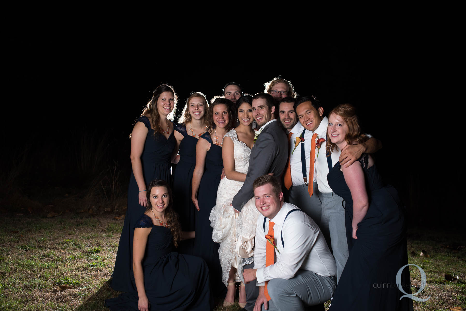 night wedding party group Green Villa Barn Salem Oregon