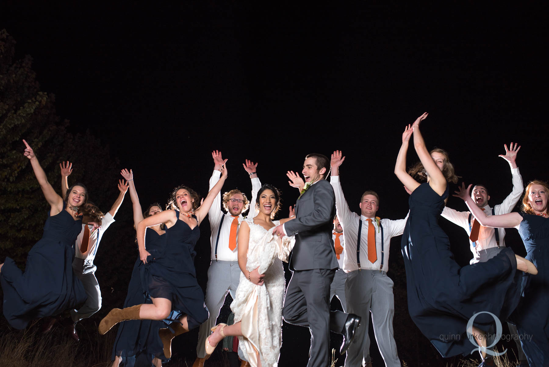 wedding party jumping Green Villa Barn Salem Oregon