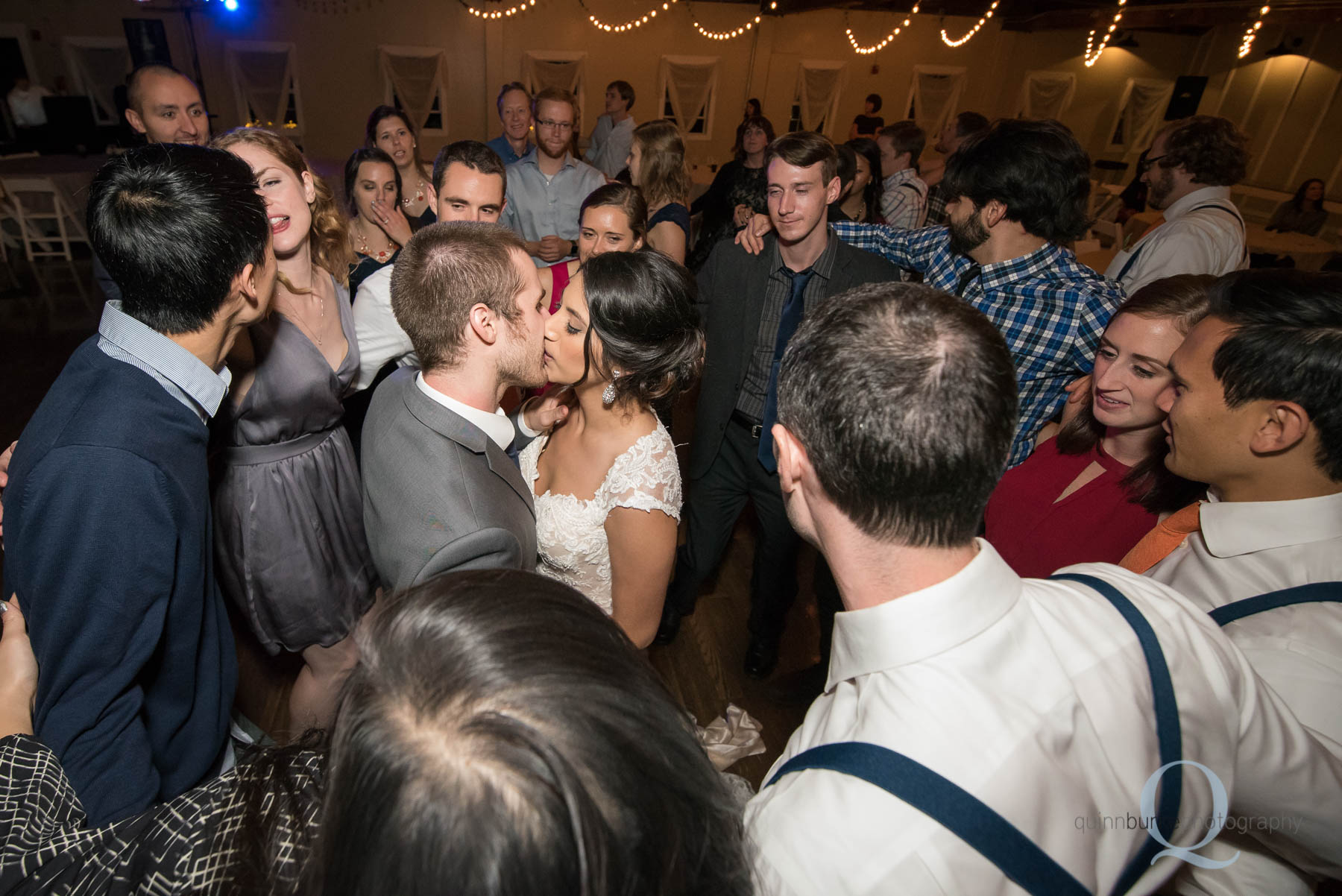 bride and groom kiss dancing wedding reception Green Villa Barn Salem Oregon