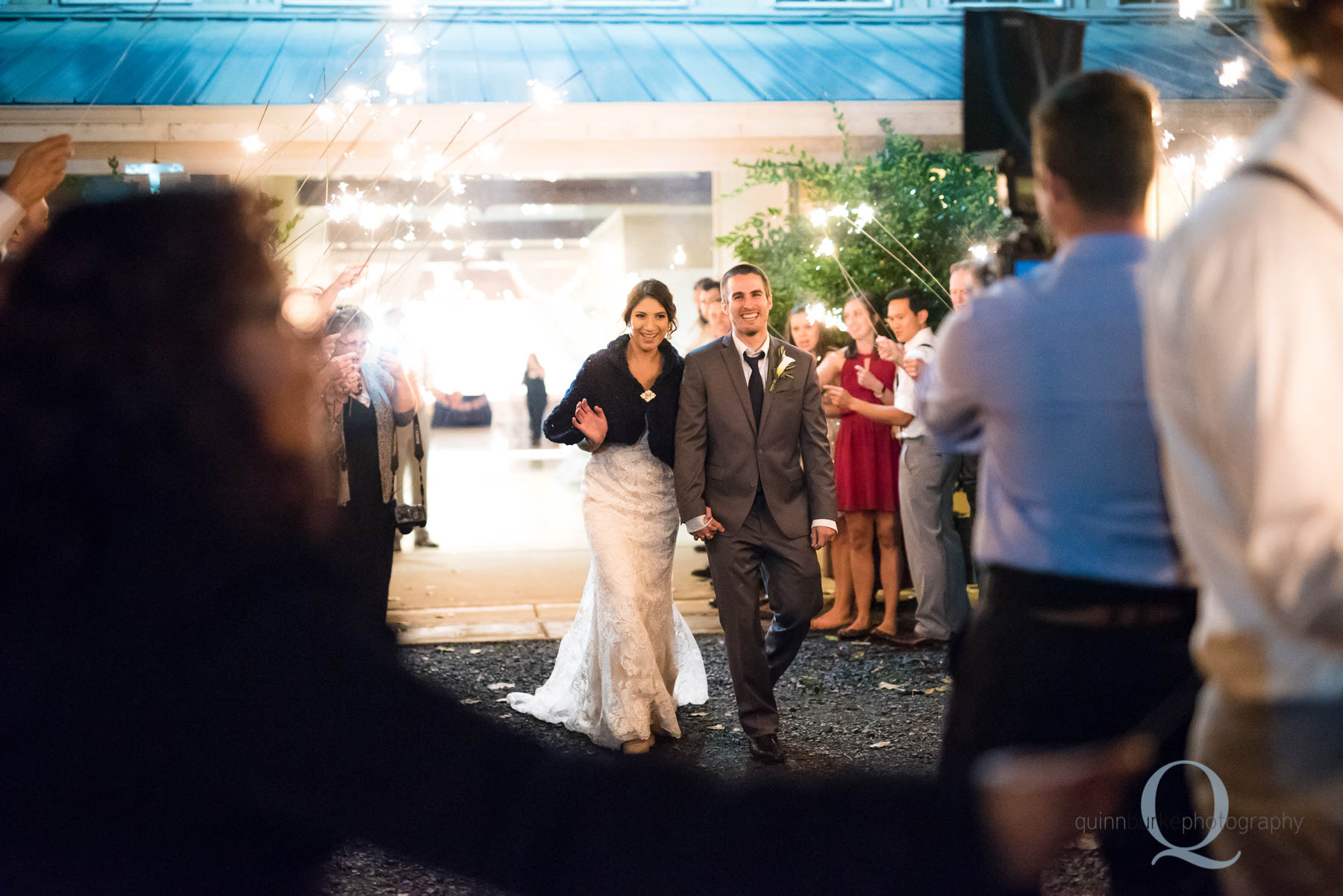 bride and groom exit with sparklers Green Villa Barn Salem Oregon